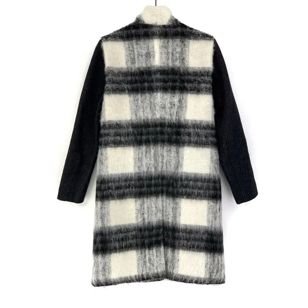 SAYLOR Brushed Wool Long Coat Buffalo Check Black White M